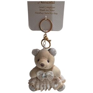 🤎🔹️Natasha Couture🔹️ Beige and Silver Teddy Bear Key Holder
